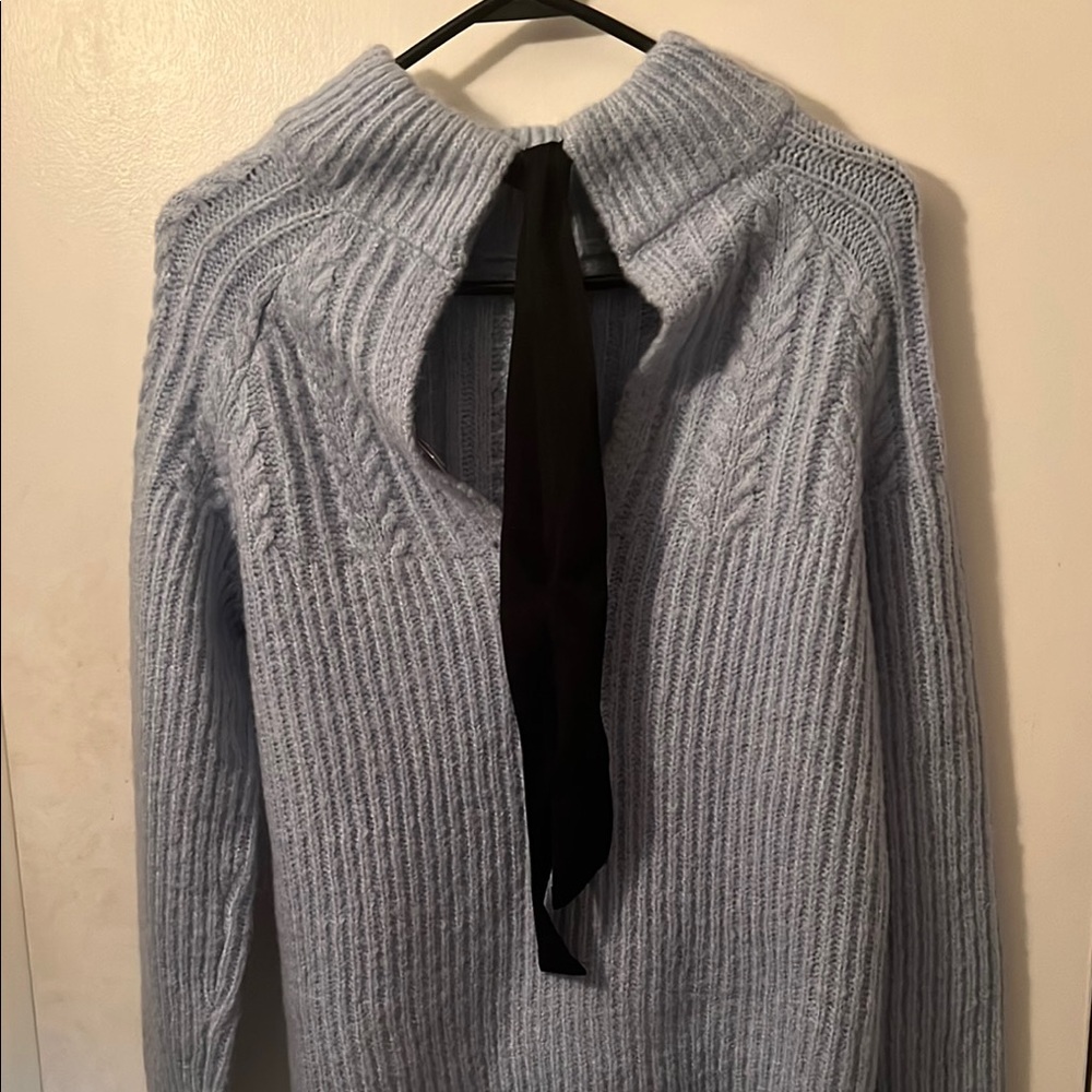FRNCH Blue Turtleneck Cable Knit Sweater - Picture 3 of 7